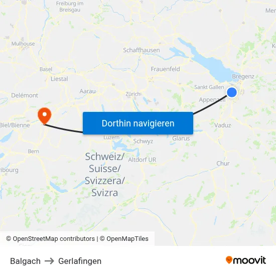 Balgach to Gerlafingen map