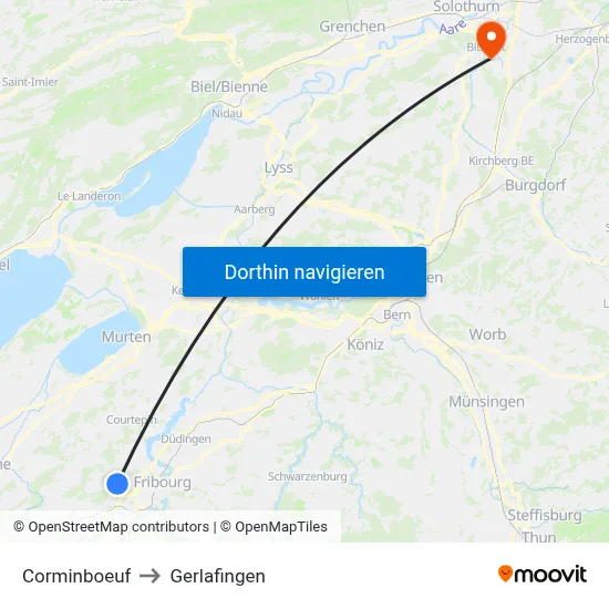 Corminboeuf to Gerlafingen map