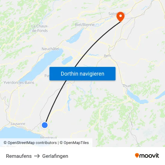 Remaufens to Gerlafingen map