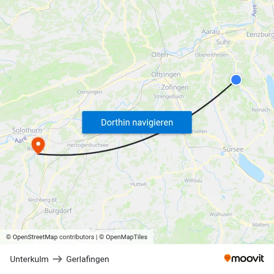 Unterkulm to Gerlafingen map