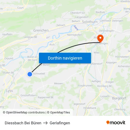 Diessbach Bei Büren to Gerlafingen map