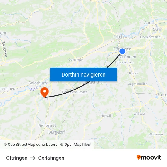 Oftringen to Gerlafingen map