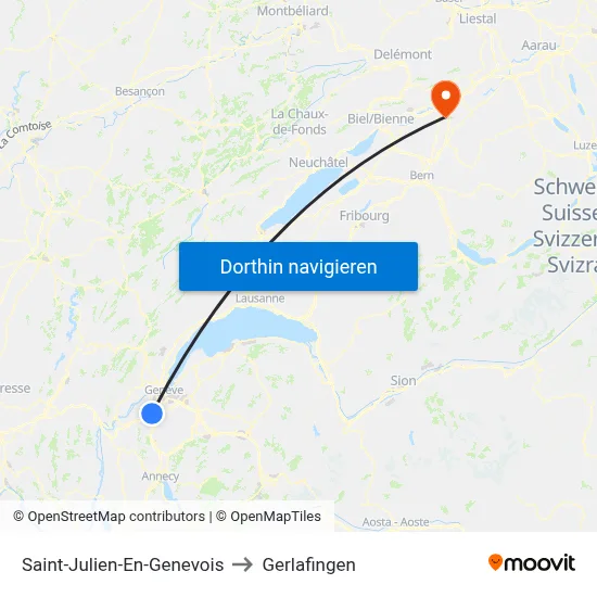 Saint-Julien-En-Genevois to Gerlafingen map