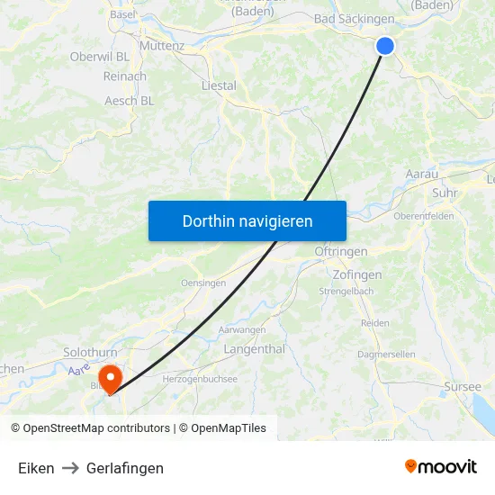 Eiken to Gerlafingen map