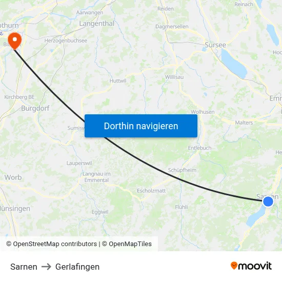 Sarnen to Gerlafingen map