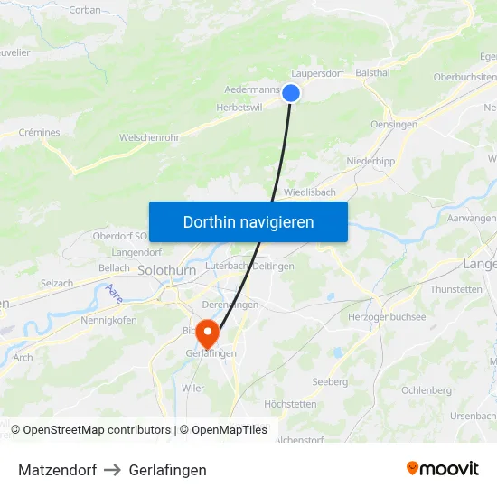 Matzendorf to Gerlafingen map
