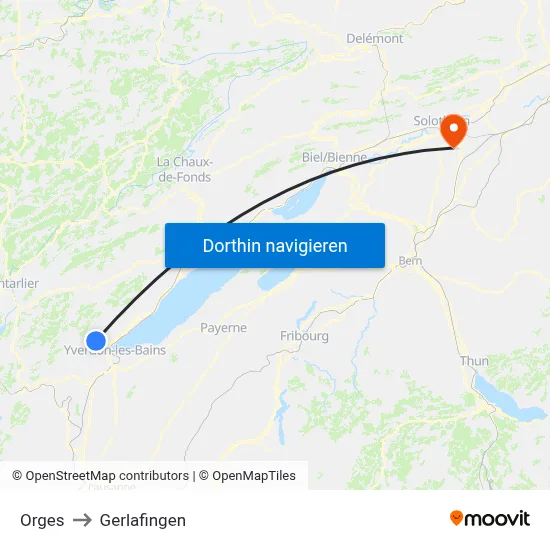 Orges to Gerlafingen map