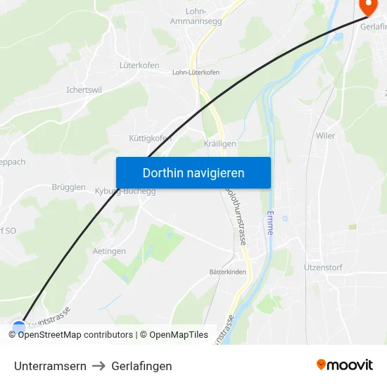 Unterramsern to Gerlafingen map