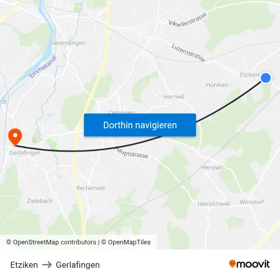 Etziken to Gerlafingen map
