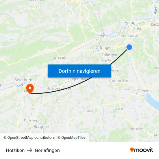 Holziken to Gerlafingen map