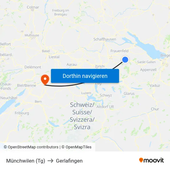 Münchwilen (Tg) to Gerlafingen map