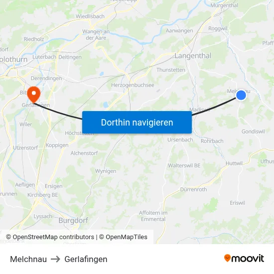 Melchnau to Gerlafingen map