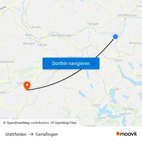 Glattfelden to Gerlafingen map