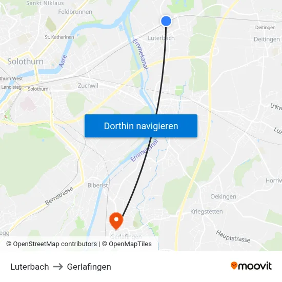 Luterbach to Gerlafingen map
