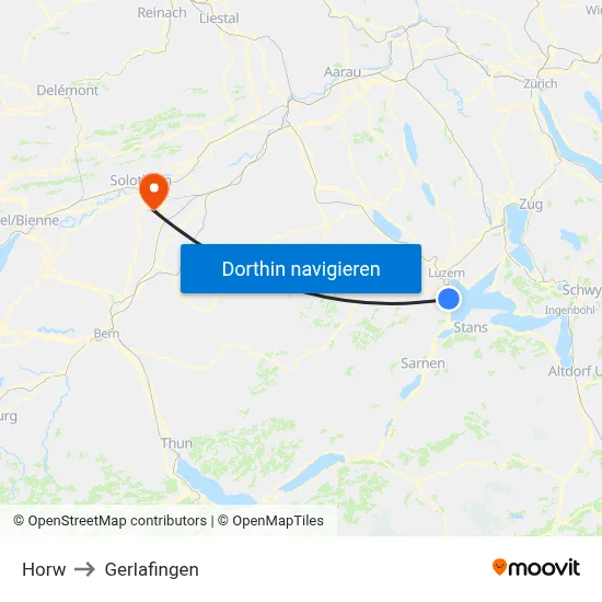Horw to Gerlafingen map