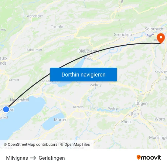 Milvignes to Gerlafingen map