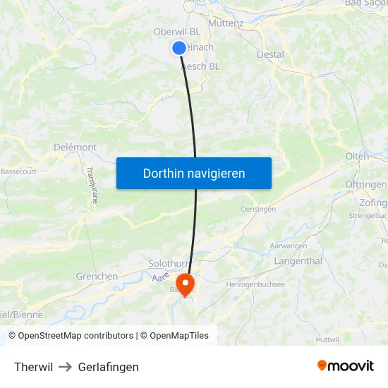 Therwil to Gerlafingen map