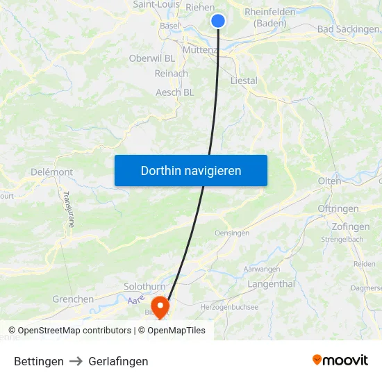 Bettingen to Gerlafingen map
