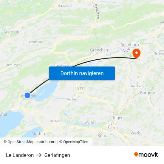Le Landeron to Gerlafingen map