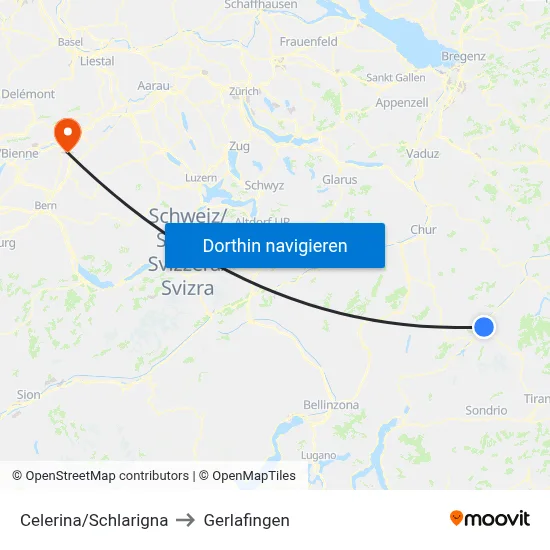 Celerina/Schlarigna to Gerlafingen map