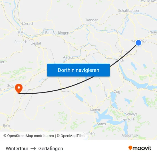 Winterthur to Gerlafingen map