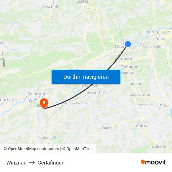 Winznau to Gerlafingen map