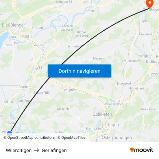 Wileroltigen to Gerlafingen map