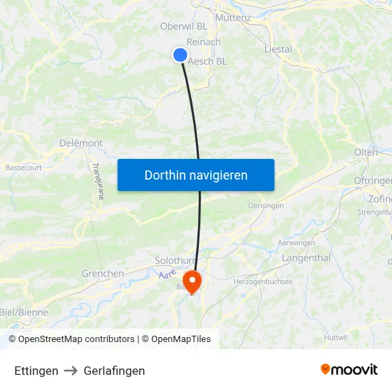 Ettingen to Gerlafingen map
