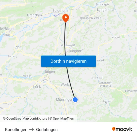 Konolfingen to Gerlafingen map