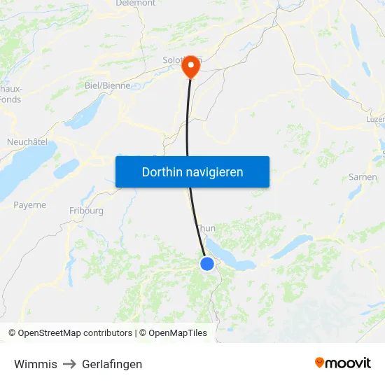 Wimmis to Gerlafingen map