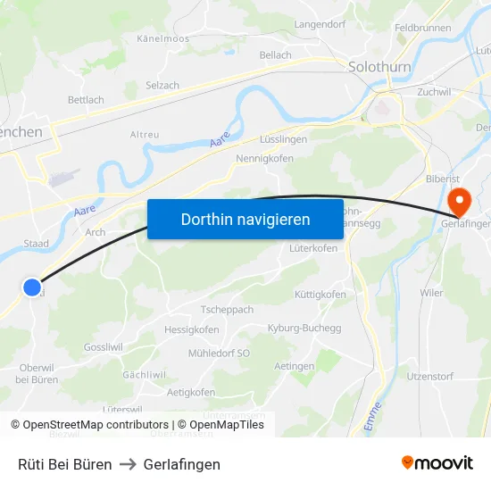 Rüti Bei Büren to Gerlafingen map