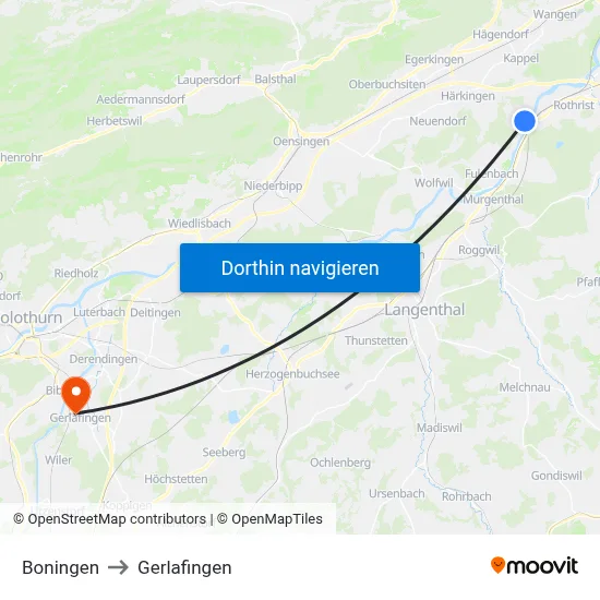 Boningen to Gerlafingen map