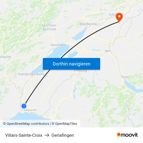 Villars-Sainte-Croix to Gerlafingen map