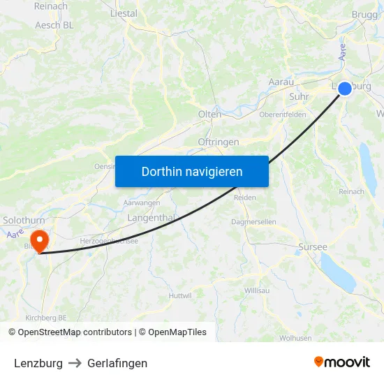 Lenzburg to Gerlafingen map