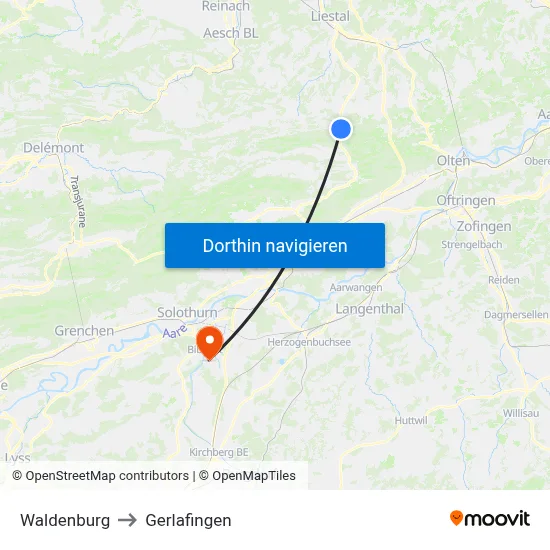 Waldenburg to Gerlafingen map