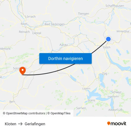 Kloten to Gerlafingen map