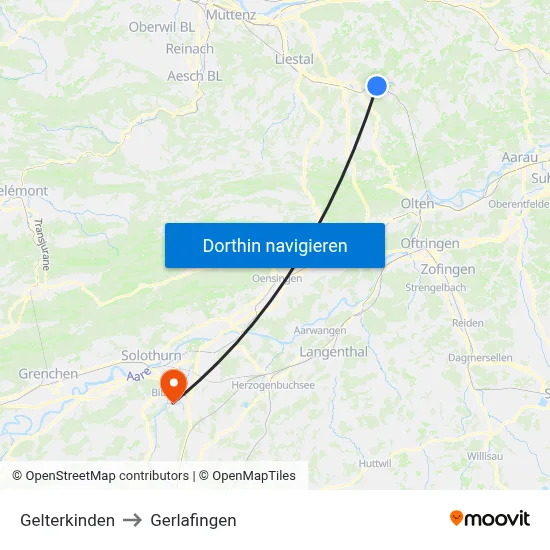 Gelterkinden to Gerlafingen map