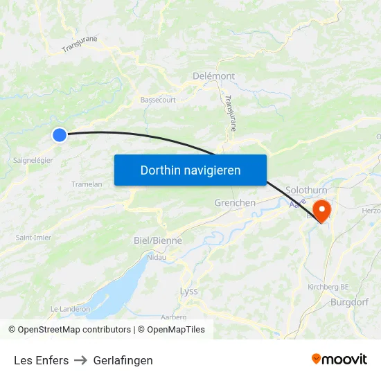 Les Enfers to Gerlafingen map