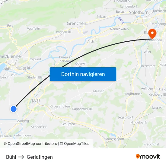 Bühl to Gerlafingen map