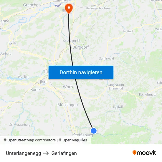 Unterlangenegg to Gerlafingen map