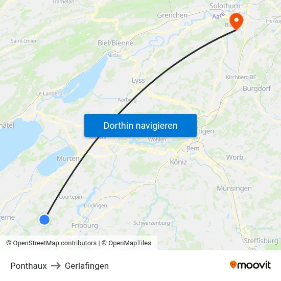 Ponthaux to Gerlafingen map