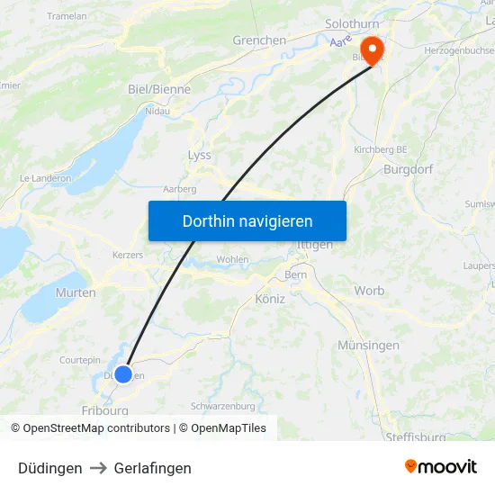 Düdingen to Gerlafingen map