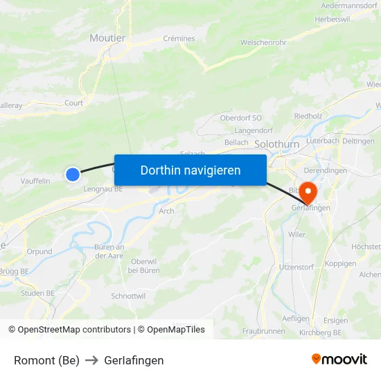 Romont (Be) to Gerlafingen map