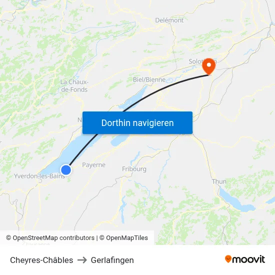 Cheyres-Châbles to Gerlafingen map