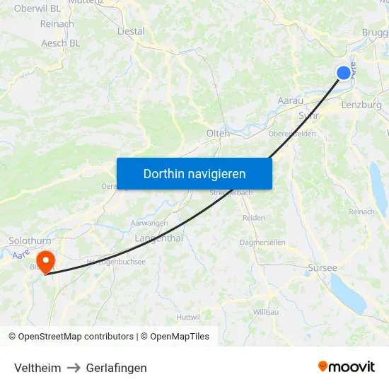 Veltheim to Gerlafingen map