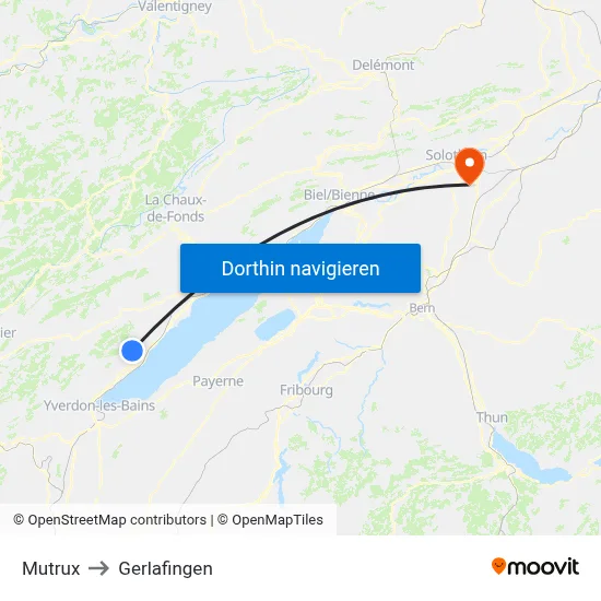 Mutrux to Gerlafingen map