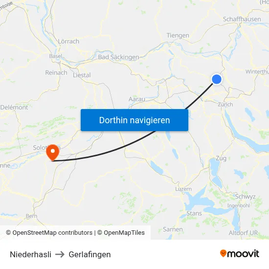Niederhasli to Gerlafingen map