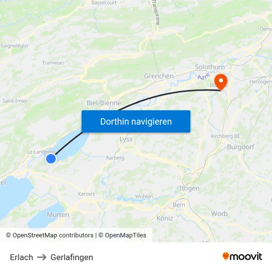 Erlach to Gerlafingen map