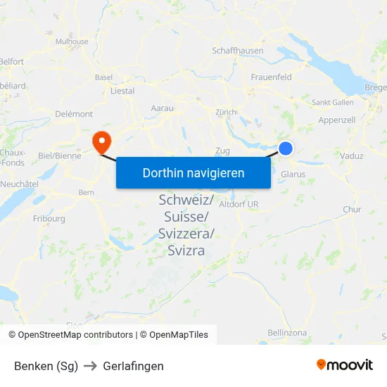 Benken (Sg) to Gerlafingen map