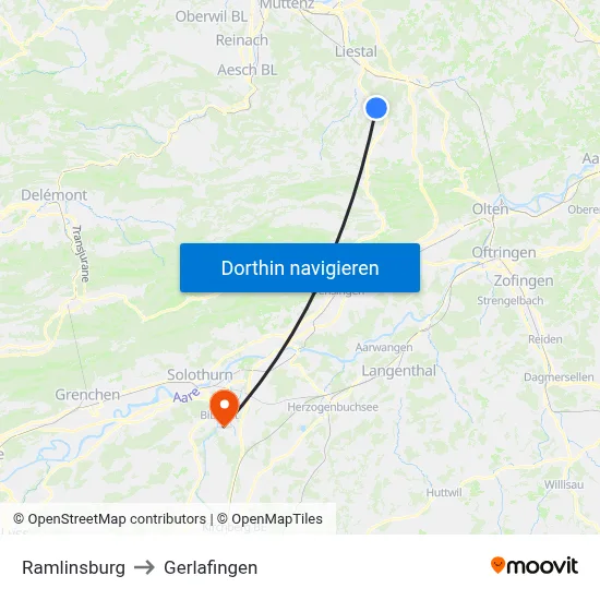 Ramlinsburg to Gerlafingen map